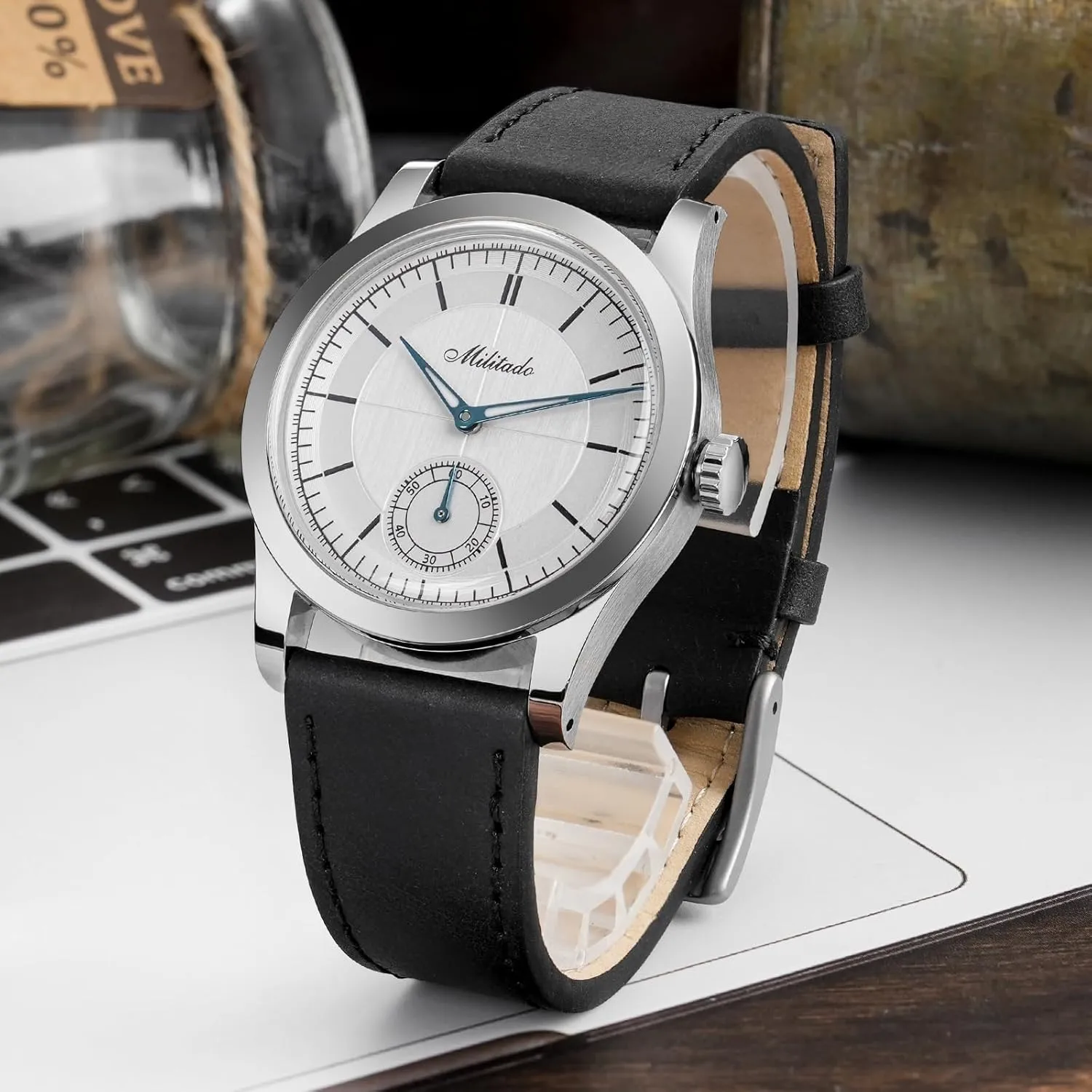 and Women Casual Style Militado ML09 36mm VD78 Movement Mens Watch BGW9 with proficient volunteer Leather Band 100M Water Resistance Analog Watches for Men 