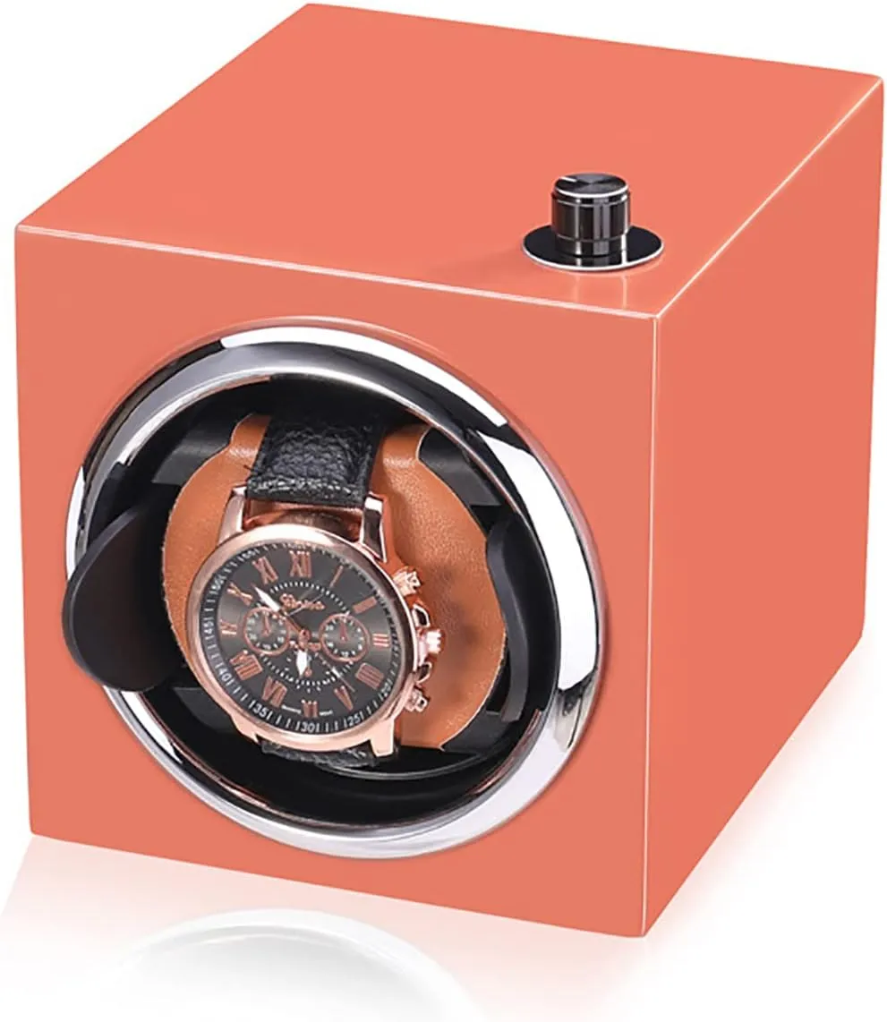and Women Watches,Orange Automatic Single Watch Winder Box Self-Winding Mechanical Watch Rocker Storage Display Case with Quiet Motor, Battery Powered Victorian nebula Or AC Adapter for Men 