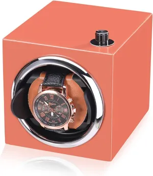 and Women Watches,Orange Automatic Single Watch Winder Box Self-Winding Mechanical Watch Rocker Storage Display Case with Quiet Motor, Battery Powered Victorian nebula Or AC Adapter for Men 
