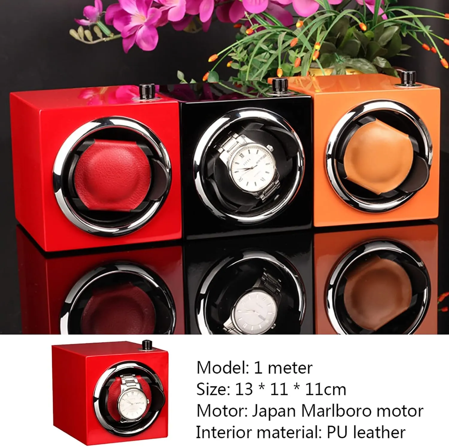 and Women Watches,Orange Automatic Single Watch Winder Box Self-Winding Mechanical Watch Rocker Storage Display Case with Quiet Motor, Battery Powered Victorian nebula Or AC Adapter for Men 
