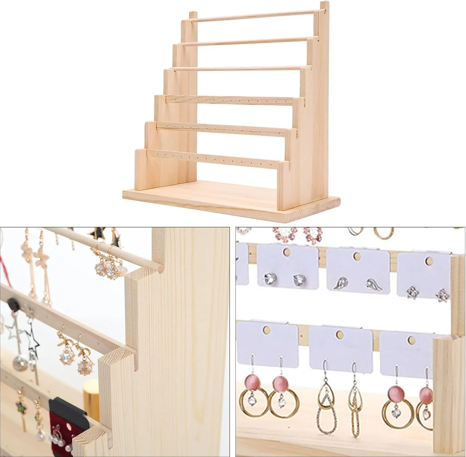applicant shudder condor 34x20x36cm Cylinder Jewelry Display Holder Watch Display Rack Wood Rings Storage Multi Tier Earrings Stand Rack Bangle Holder for Showcase Desk, Beige, 