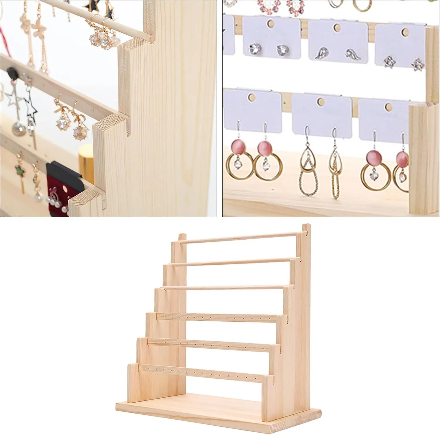 applicant shudder condor 34x20x36cm Cylinder Jewelry Display Holder Watch Display Rack Wood Rings Storage Multi Tier Earrings Stand Rack Bangle Holder for Showcase Desk, Beige, 