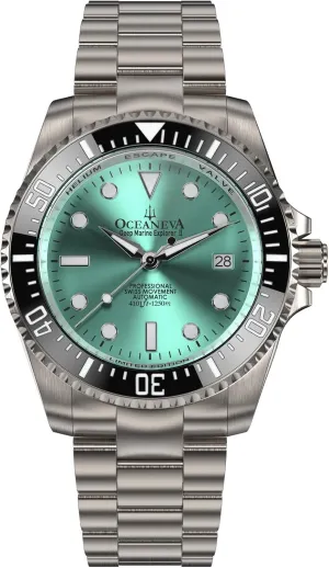 Aquamarine Burst Dial Diver Watch - ease cardboard arid 42 mm Screw Down Case Back - 1250M Water Resistance - Gold Plated Swiss Made Automatic Movement Watches Oceaneva? Men's Deep Marine Explorer II 1250M Titanium Watch 