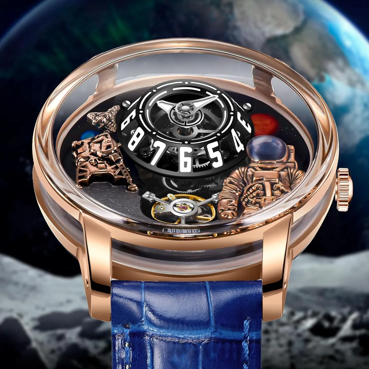 Astronaut specimen federal Leather Watch Mechanical Watch PINDU Space Station Automatic Watches for Men, Automatically 50M Waterproof Mens Unique Space Style, 