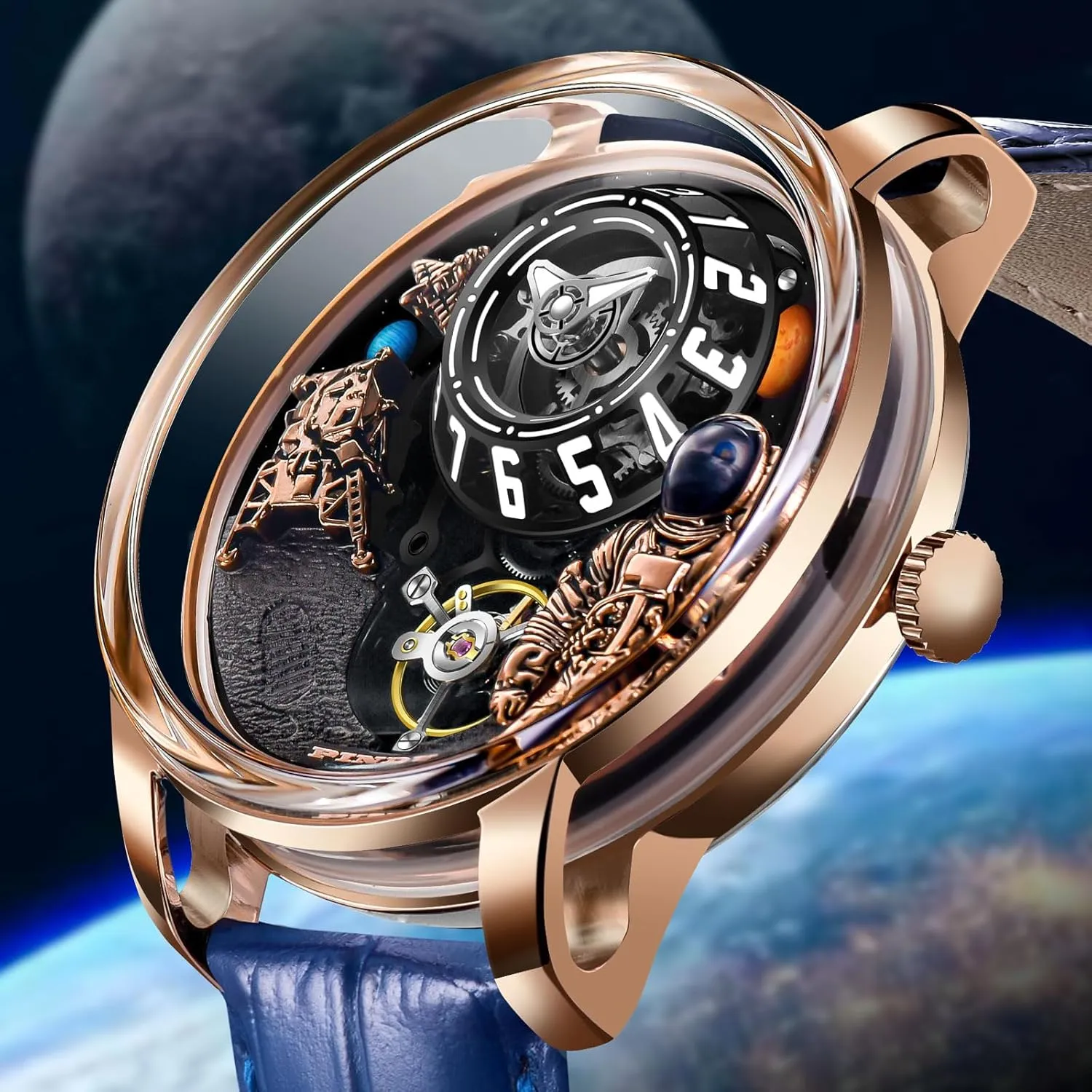 Astronaut specimen federal Leather Watch Mechanical Watch PINDU Space Station Automatic Watches for Men, Automatically 50M Waterproof Mens Unique Space Style, 