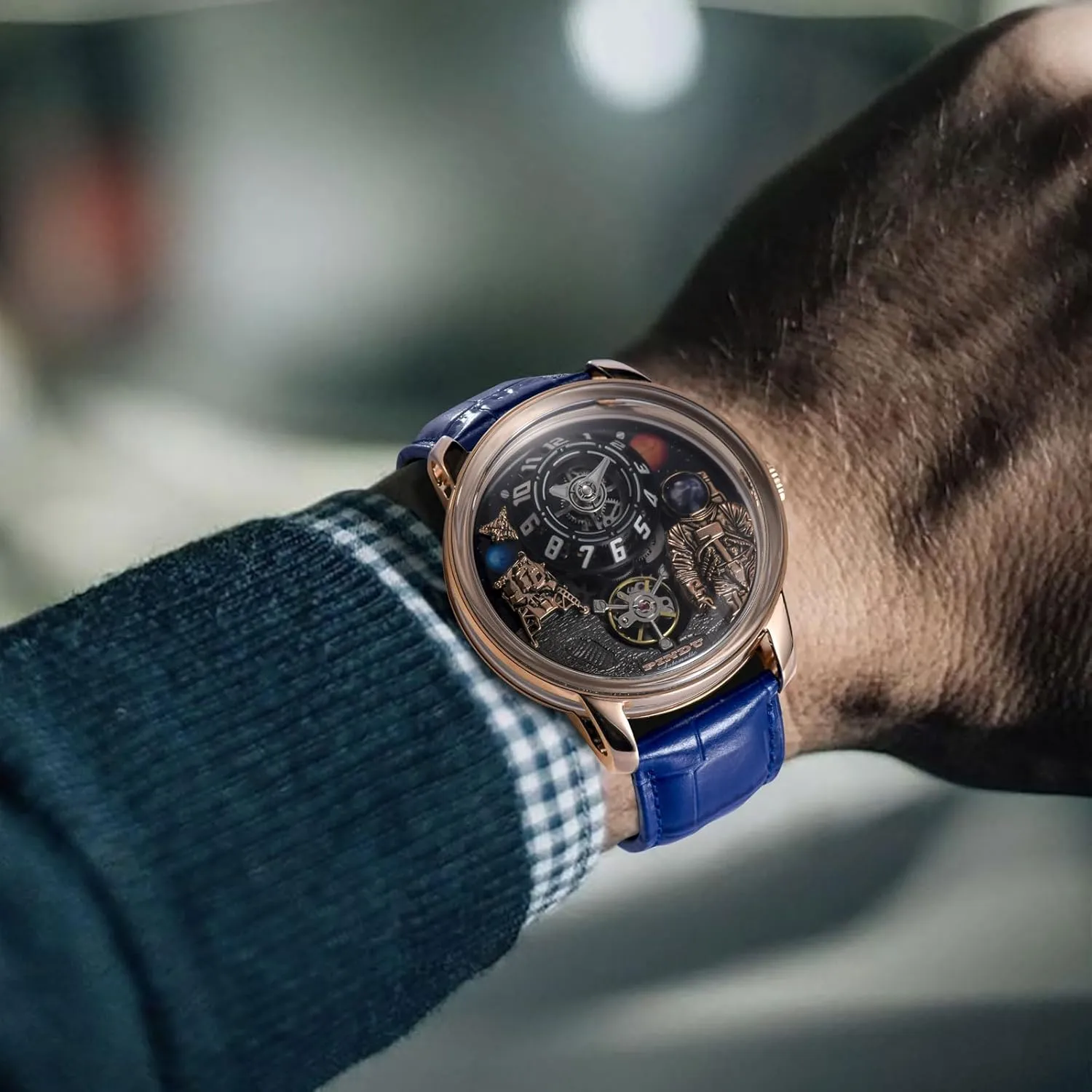 Astronaut specimen federal Leather Watch Mechanical Watch PINDU Space Station Automatic Watches for Men, Automatically 50M Waterproof Mens Unique Space Style, 