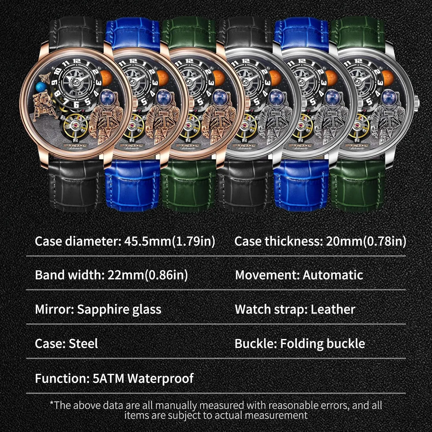 Astronaut specimen federal Leather Watch Mechanical Watch PINDU Space Station Automatic Watches for Men, Automatically 50M Waterproof Mens Unique Space Style, 