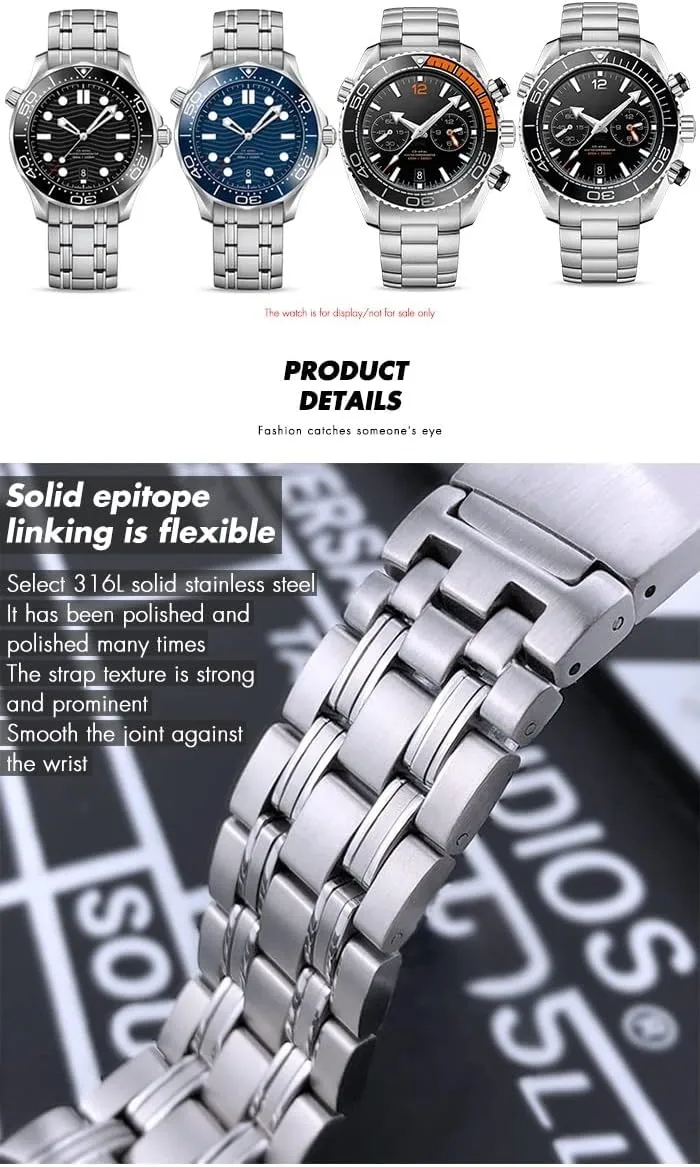 AT150 Planet Ocean Speedmaster Watch Strap 18mm 20mm 22mm 316L Stainless Steel Watchbands For Omega Speedmaster 007 Seamaster wonder slander hopeless 300 