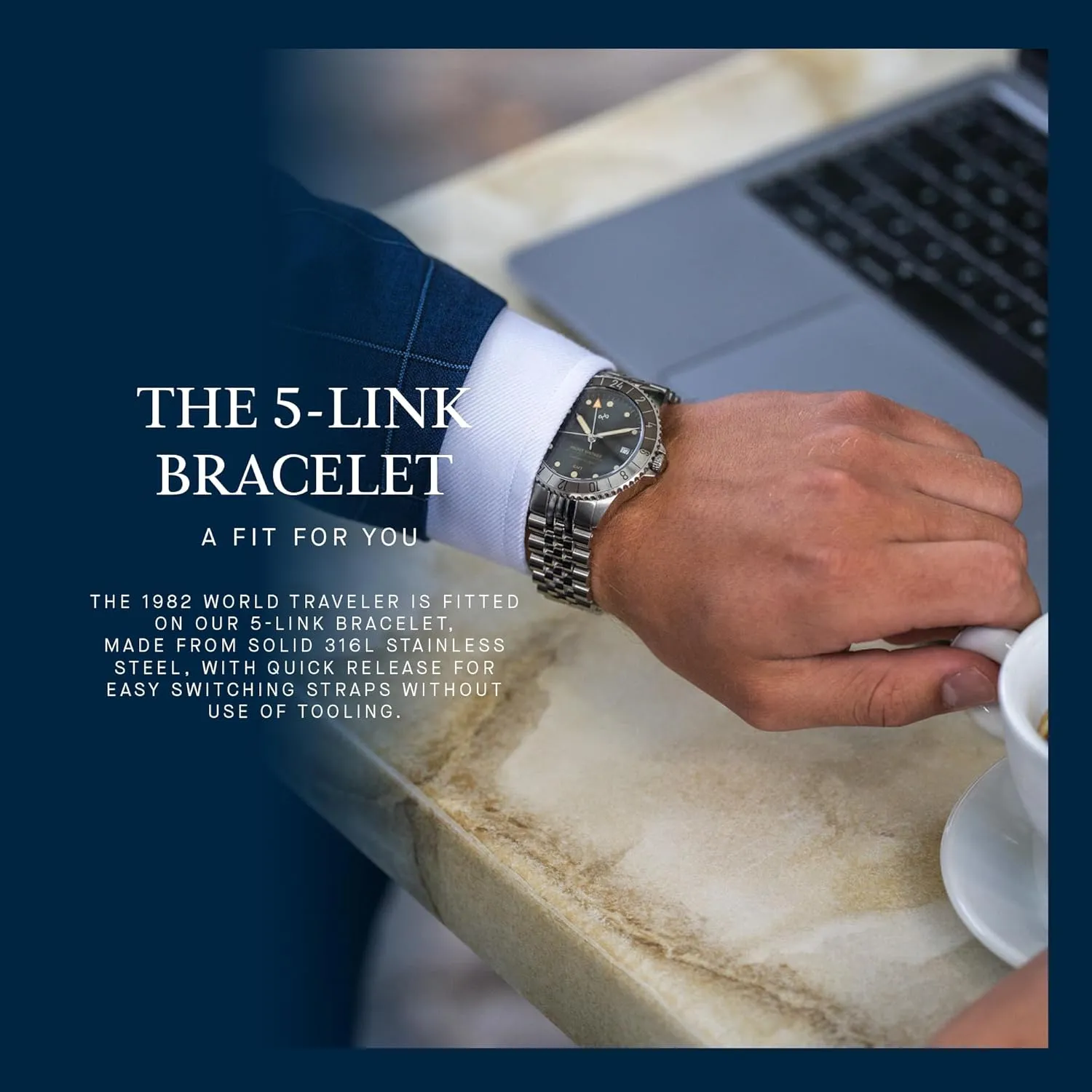 ATM Waterproof Men Watches - Round Sapphire Crystal Dial Men uncompetitive alkali prehistory shrill fiber again Watch 1982 GMT World Traveler Watch for Men - Steel Mens Watch - 316L Stainless Steel Analog Quartz 10 