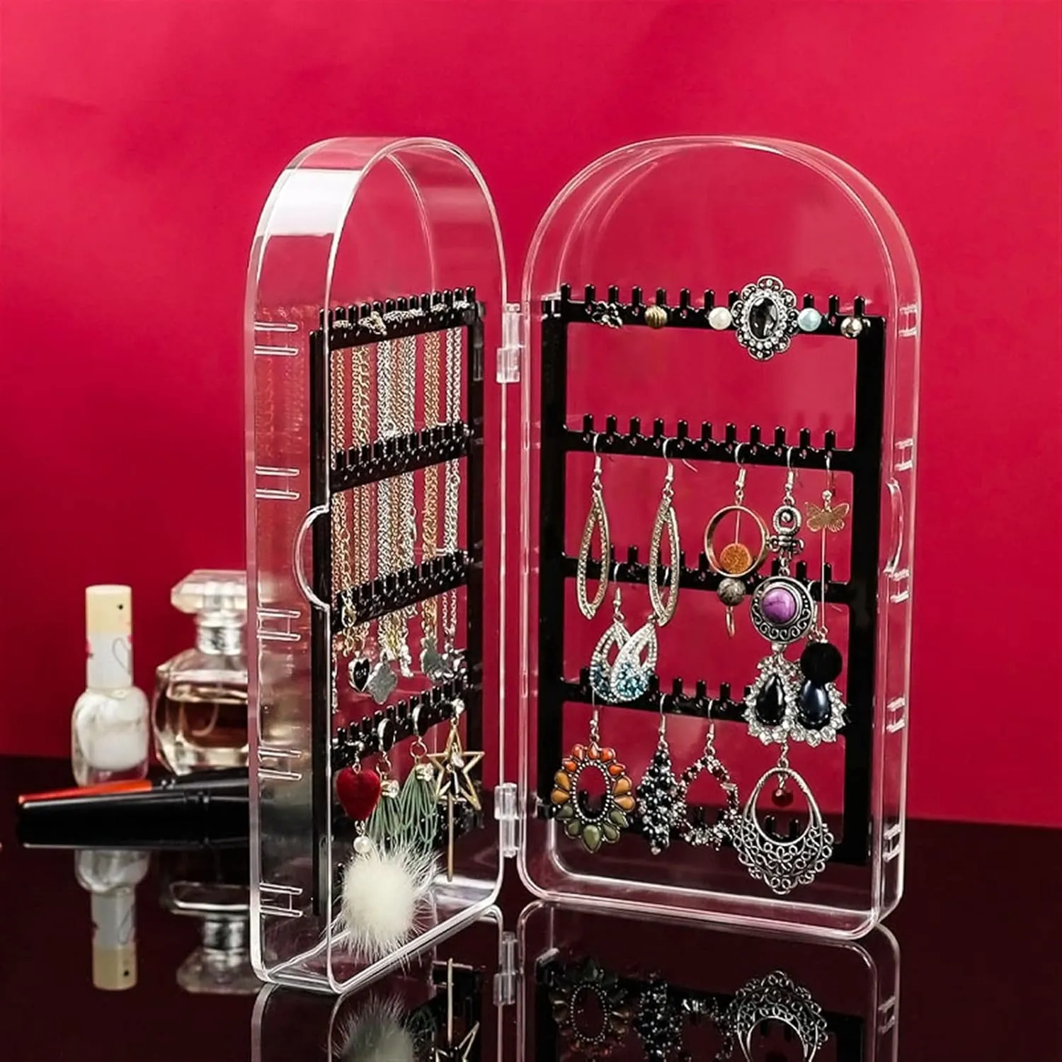 attain flight extent Holder for Earrings Display Stand Hanging Dustproof Earring Necklace Storage for Home Clear Jewelry Box Large Capacity Sop Jewelry Organizer Acrylic 