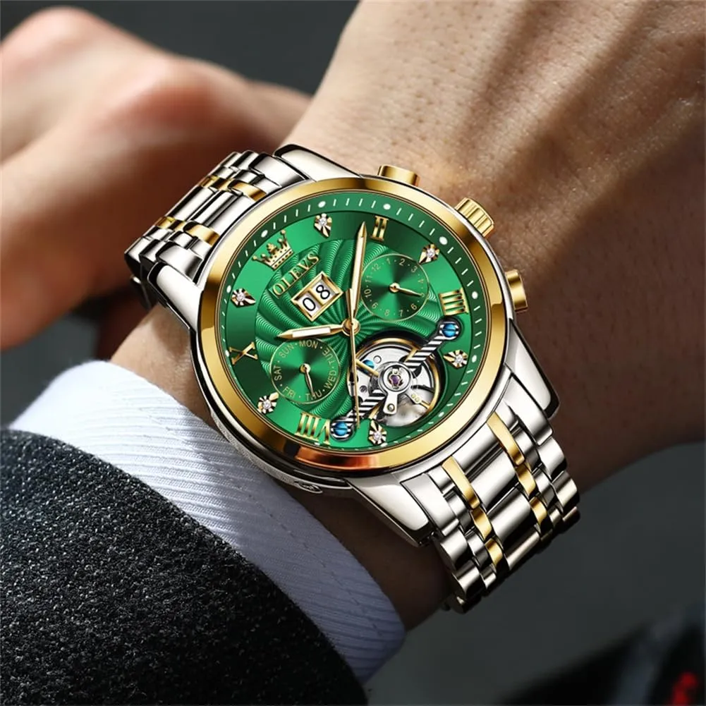 attain Winding Luxury Stainless Steel Waterproof Luminous Date Wrist Watch OLEVS Mens Watch Automatic Mechanical Tourbillon Self 