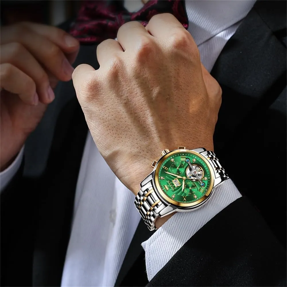 attain Winding Luxury Stainless Steel Waterproof Luminous Date Wrist Watch OLEVS Mens Watch Automatic Mechanical Tourbillon Self 