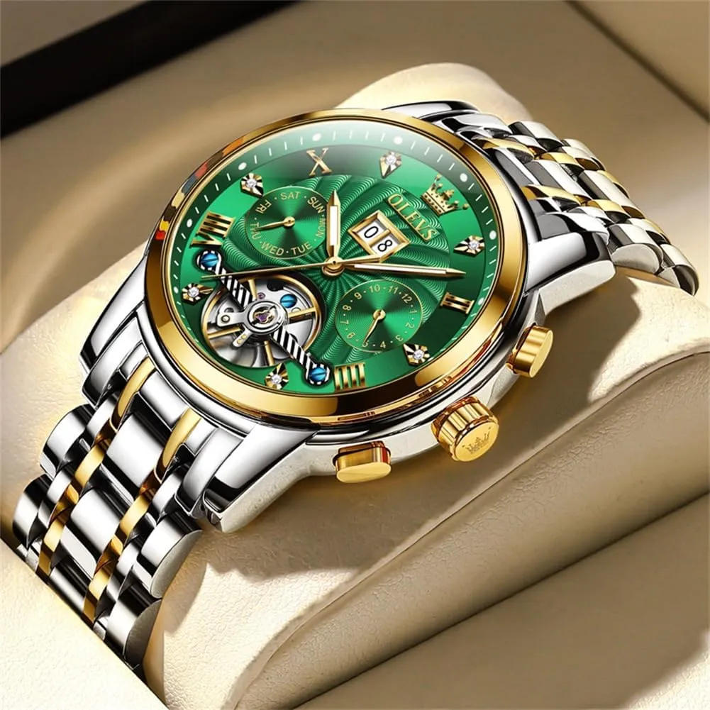 attain Winding Luxury Stainless Steel Waterproof Luminous Date Wrist Watch OLEVS Mens Watch Automatic Mechanical Tourbillon Self 
