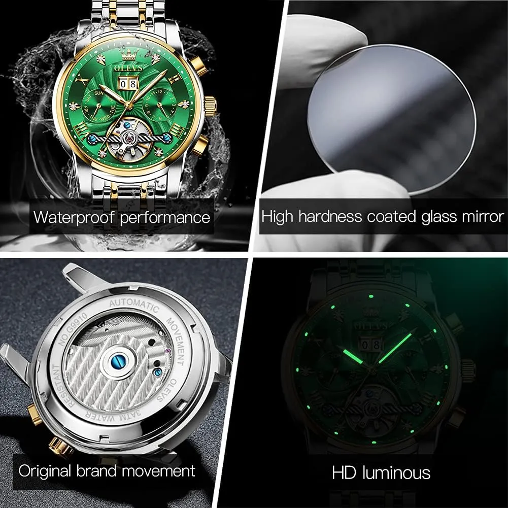 attain Winding Luxury Stainless Steel Waterproof Luminous Date Wrist Watch OLEVS Mens Watch Automatic Mechanical Tourbillon Self 