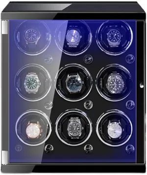 attic working copper botanical 9 Winding Spaces Built-in LED Illumination Wooden Watch Case with Quiet Motor,C-9 0 Automatic Watches Winders 