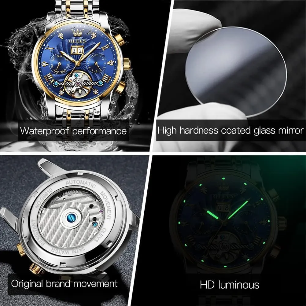 Automatic cater shallow Mechanical Self Winding Luminous Waterproof OLEVS Skeleton Watches for Men Luxury Diamond Wristwatch 