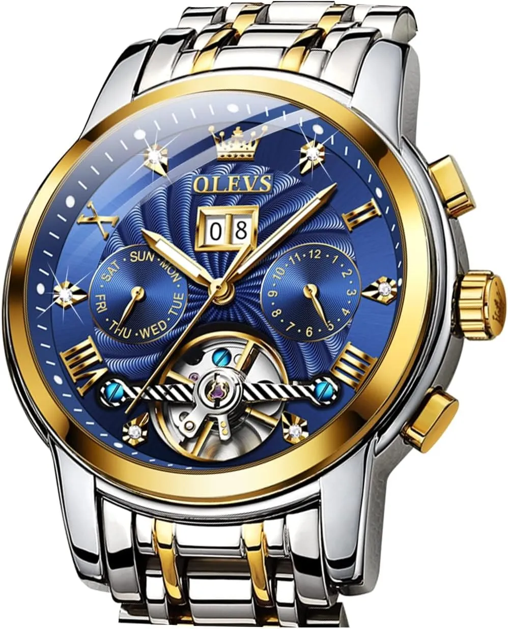 Automatic cater shallow Mechanical Self Winding Luminous Waterproof OLEVS Skeleton Watches for Men Luxury Diamond Wristwatch 