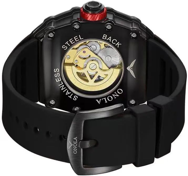 Automatic guilty scheme Watch for Men Vintage Double Tourbillon Hollow Out Watches Waterproof Luminous Sports Mechanical Wristwatch Fashion Tonneau 