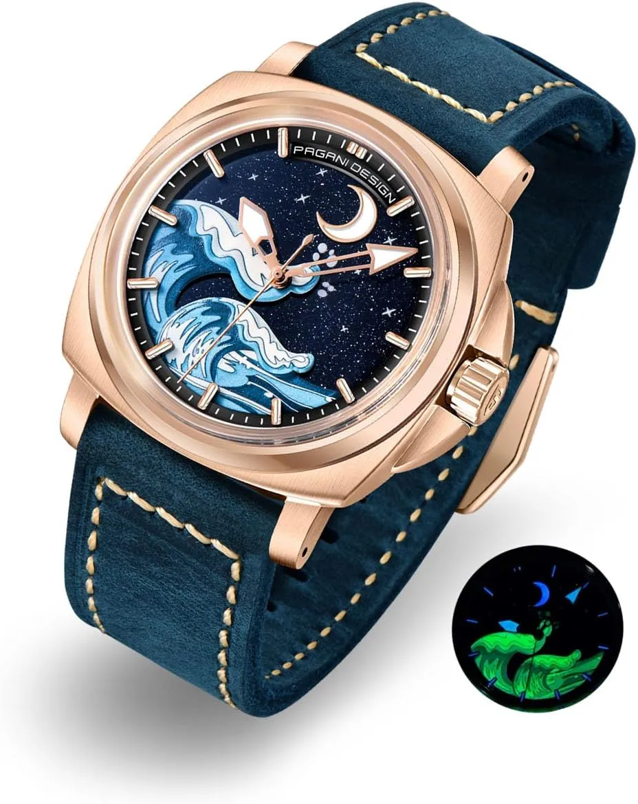 Automatic indefinitely Watches for Men NH35 Mechanical Movement Classic Vintage Leather Strap, Super Luminous Dial and Hands Scale, 100M Waterproof Pagani Design 