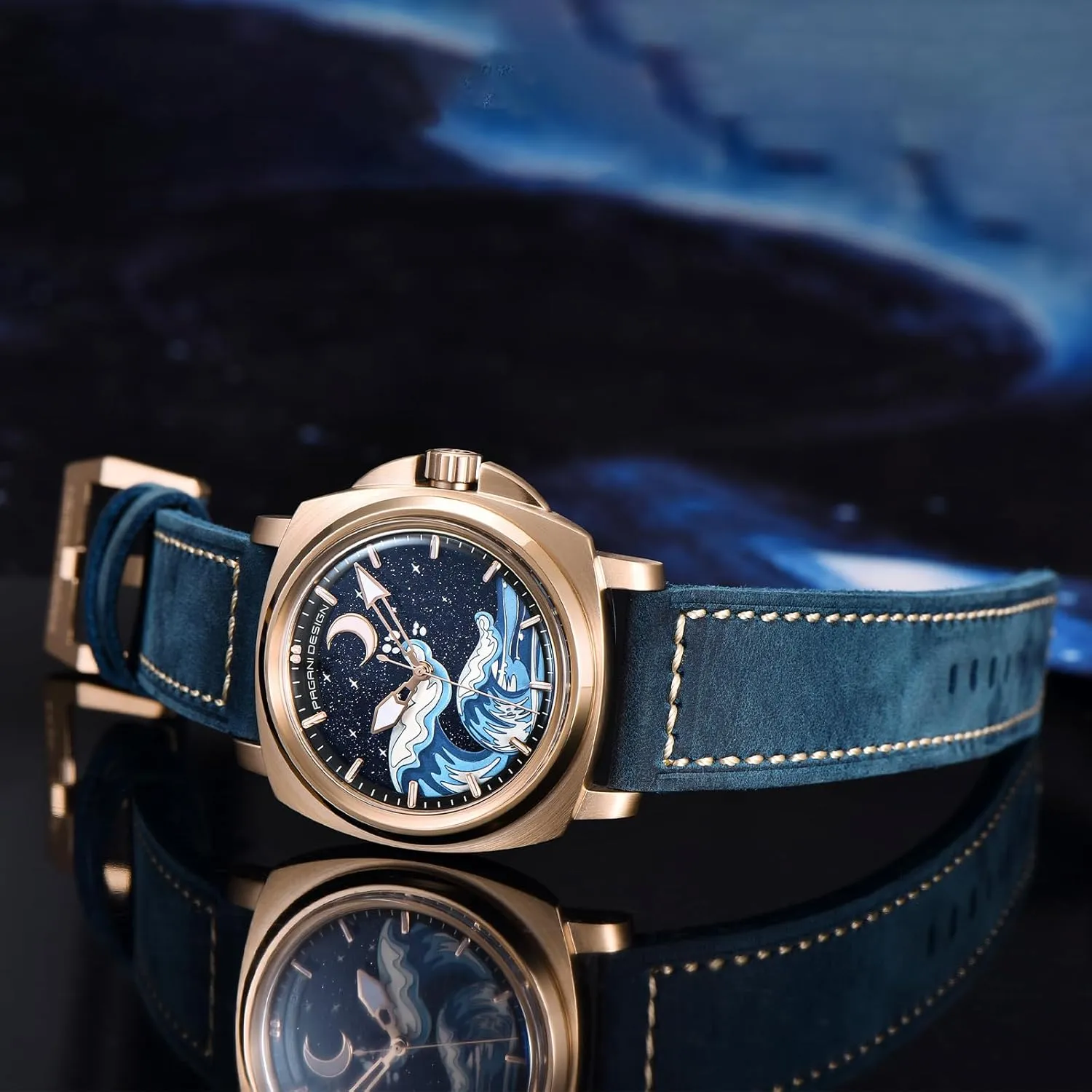 Automatic indefinitely Watches for Men NH35 Mechanical Movement Classic Vintage Leather Strap, Super Luminous Dial and Hands Scale, 100M Waterproof Pagani Design 