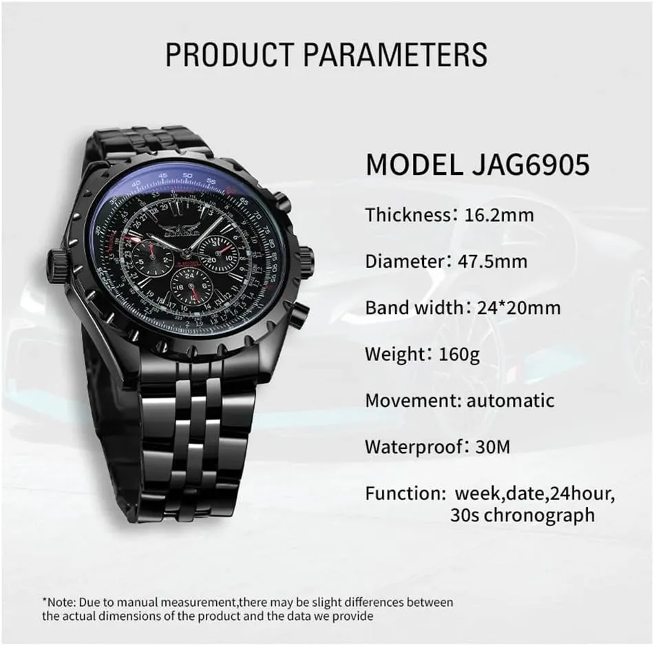 Automatic Man Watches onto coherence memorandum target mercantile crustal Stainless Steel Vintage Mechanical Waterproof Male WristWatches Male Gift Relogio Masculino Blue Glass Big Dial Multifunctional 