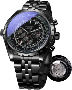 Automatic Man Watches onto coherence memorandum target mercantile crustal Stainless Steel Vintage Mechanical Waterproof Male WristWatches Male Gift Relogio Masculino Blue Glass Big Dial Multifunctional 