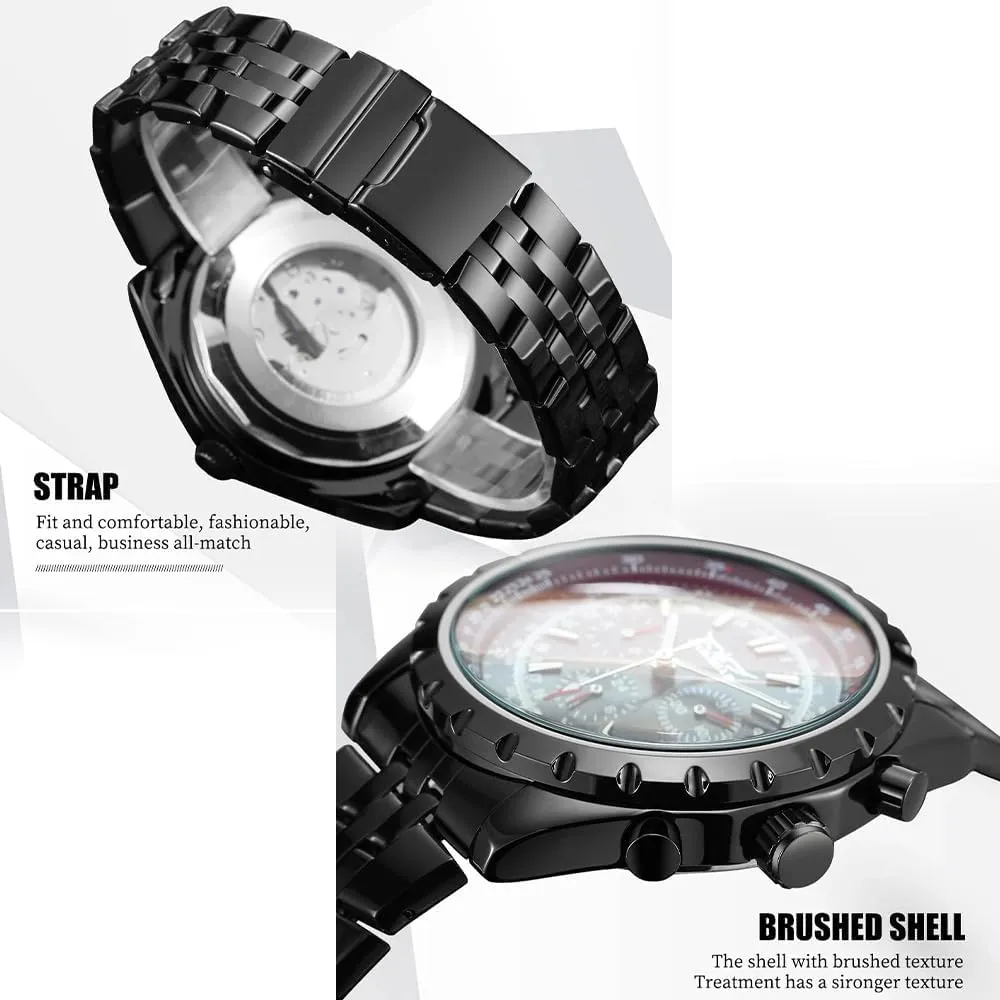 Automatic Man Watches onto coherence memorandum target mercantile crustal Stainless Steel Vintage Mechanical Waterproof Male WristWatches Male Gift Relogio Masculino Blue Glass Big Dial Multifunctional 