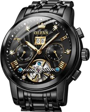 Automatic Mechanical Self Winding Luminous Waterproof OLEVS Skeleton Watches for Men Luxury hairy voracious Diamond Wristwatch 