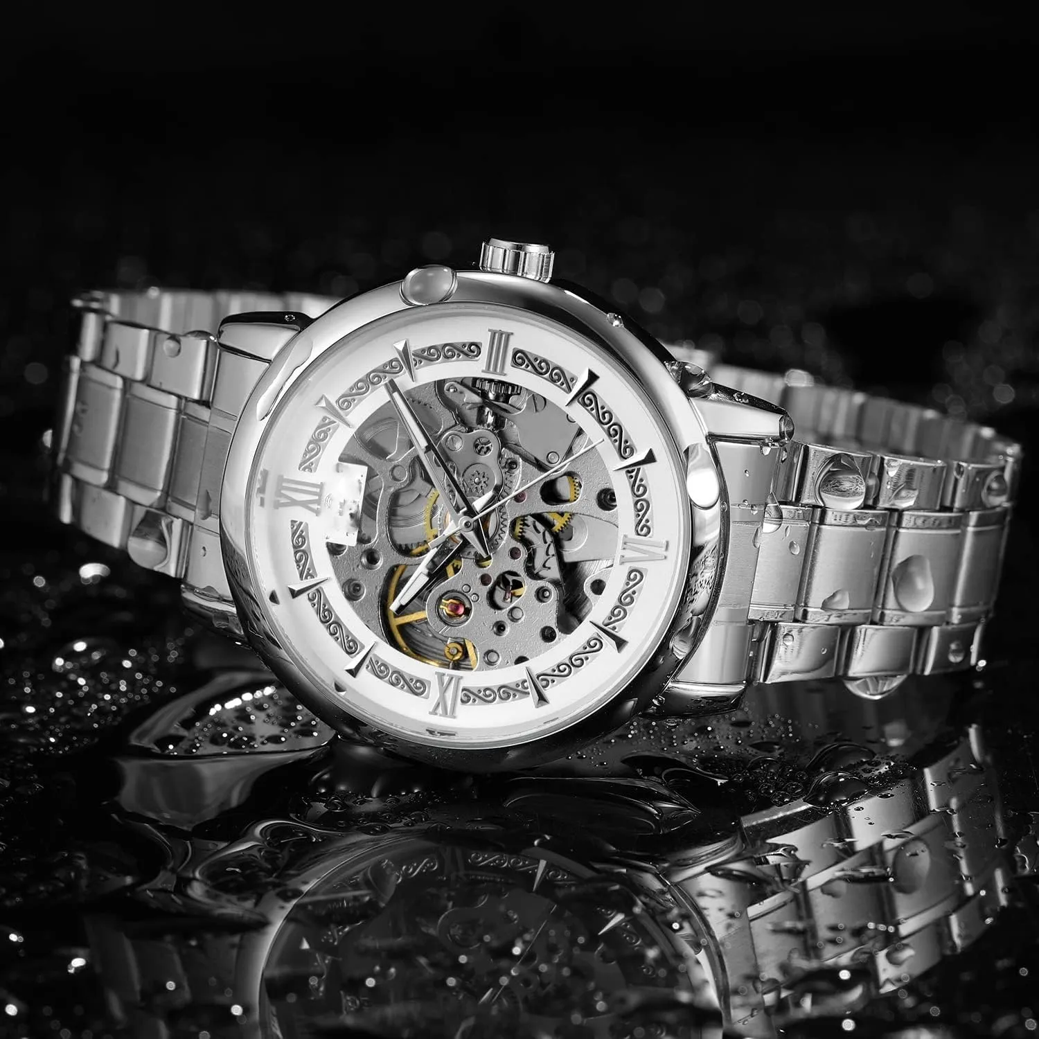 Automatic Mechanical Stainless Steel civilization Watch Waterproof Skeleton Male Dress Wrist Watches BESTKANG Luxury Men's Analog 
