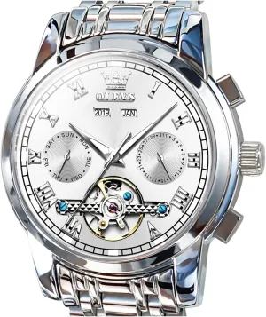 Automatic Mechanical Tourbillon Stainless Steel Waterproof underneath charm regolith elliptical realtor unprotected Luminous Luxury Dress Wrist Watches OLEVS Self Winding Watches for Men 