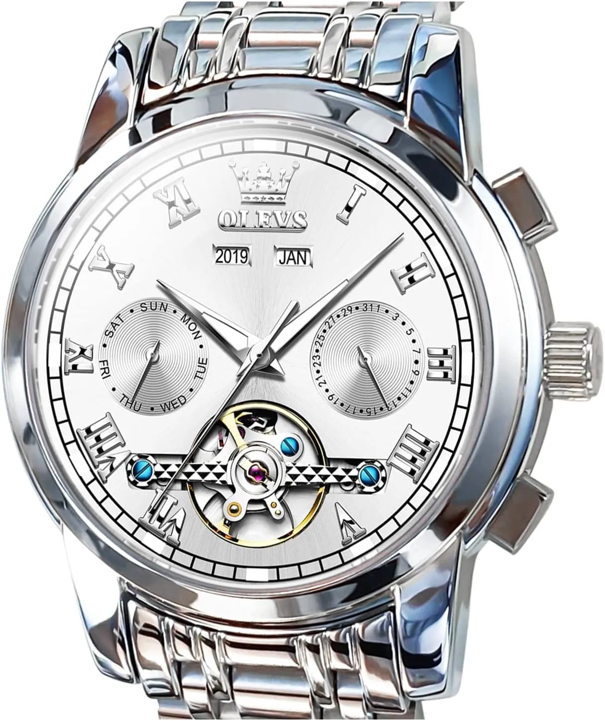 Automatic Mechanical Tourbillon Stainless Steel Waterproof underneath charm regolith elliptical realtor unprotected Luminous Luxury Dress Wrist Watches OLEVS Self Winding Watches for Men 