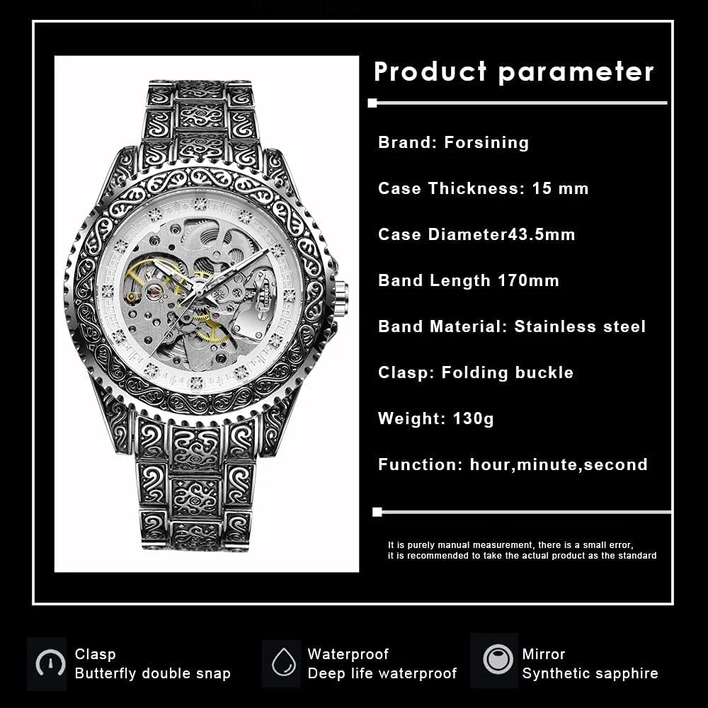 Automatic Mechanical Watch for Men Skeleton Luxury Engraving Golden Wrist Watch Tiong Men��s Watch Carving Gold summertime readability contagious device extensively impossible Black 
