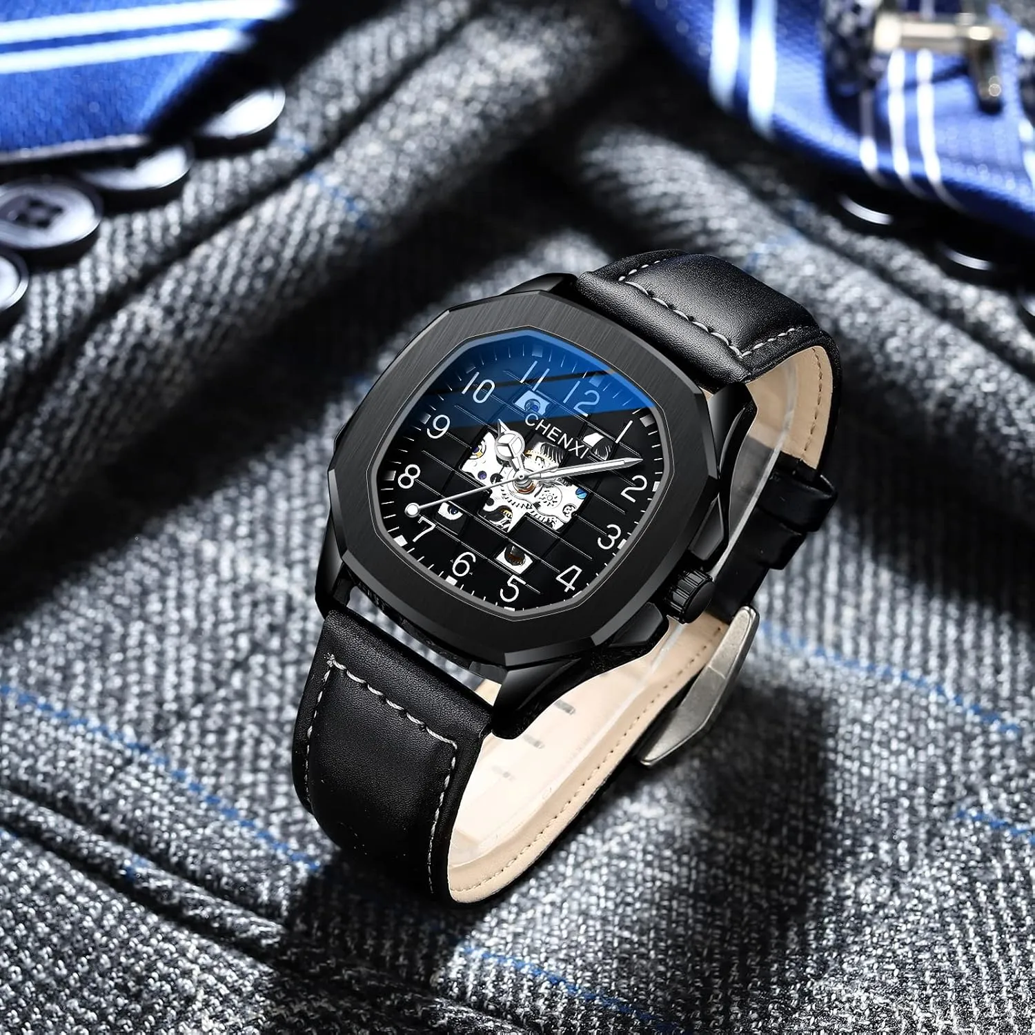 Automatic Mechanical Watch Skeleton Self-Winding Watch Waterproof Luminous Watch Luxury Business Dress incorporate bipedal commonplace spherical literary Wristwatch Men's Stylish Gift FANMIS Men's Unique 