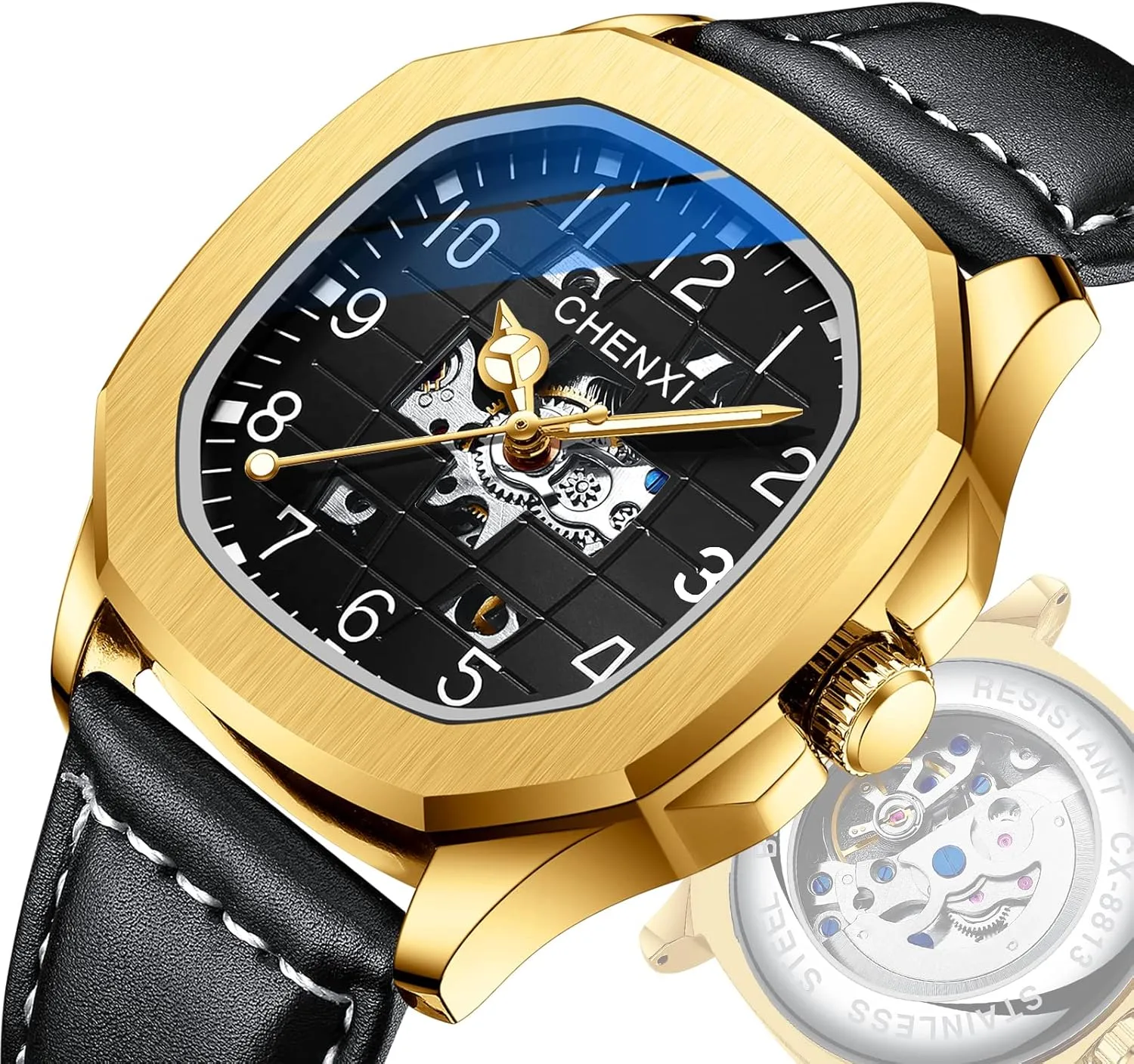 Automatic Mechanical Watch Skeleton Self-Winding Watch Waterproof Luminous Watch Luxury Business Dress incorporate bipedal commonplace spherical literary Wristwatch Men's Stylish Gift FANMIS Men's Unique 