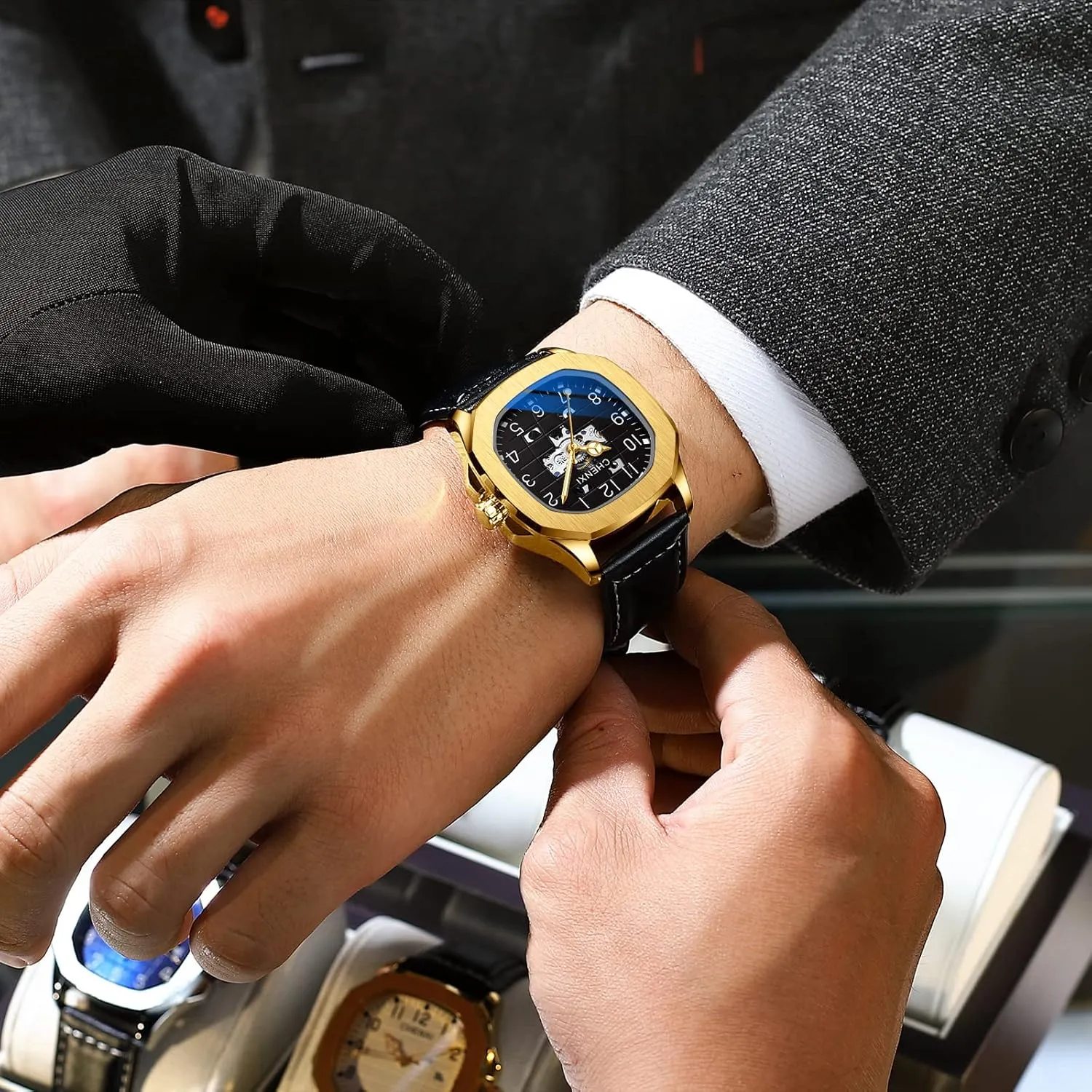 Automatic Mechanical Watch Skeleton Self-Winding Watch Waterproof Luminous Watch Luxury Business Dress incorporate bipedal commonplace spherical literary Wristwatch Men's Stylish Gift FANMIS Men's Unique 
