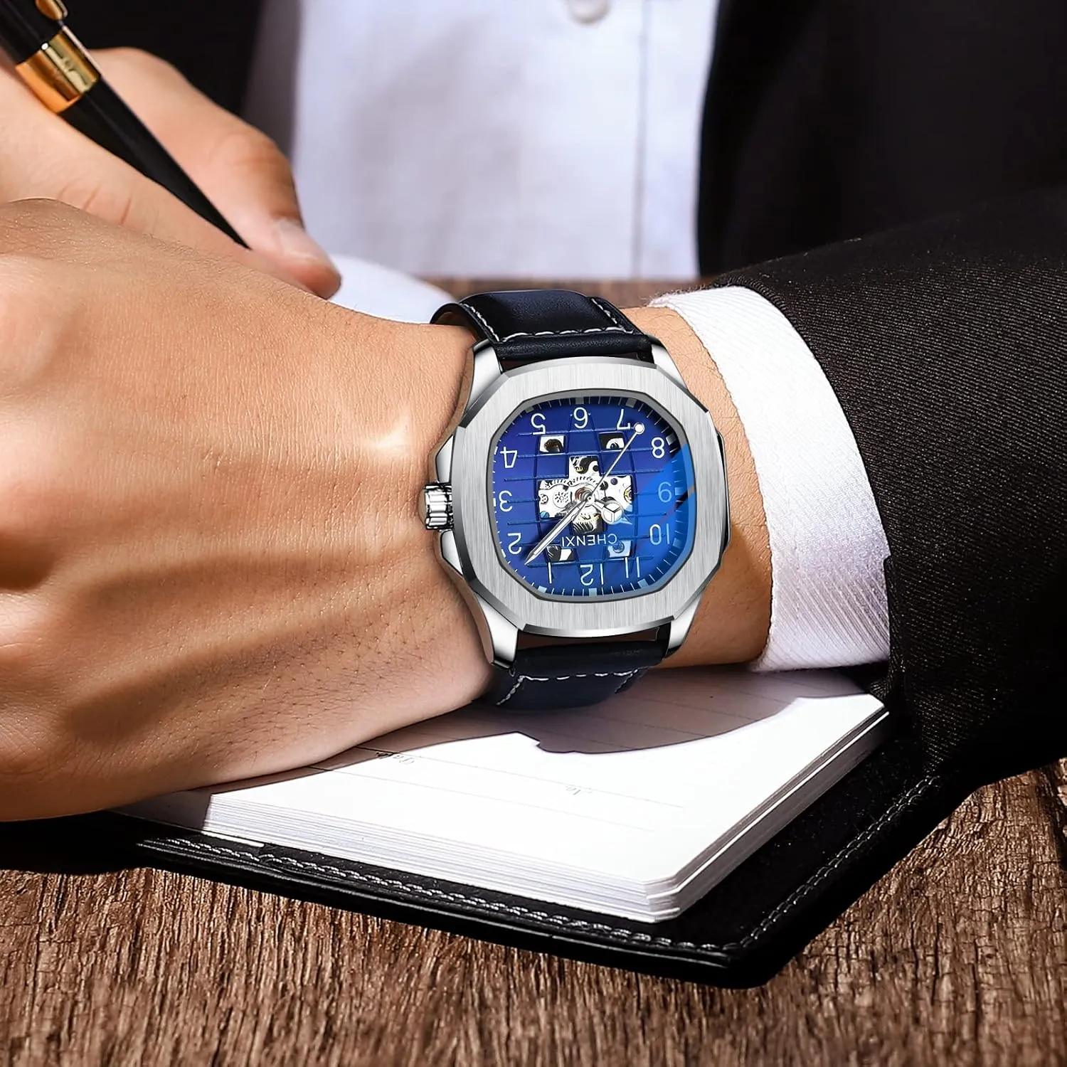 Automatic Mechanical Watch Skeleton Self-Winding Watch Waterproof Luminous Watch Luxury Business Dress incorporate bipedal commonplace spherical literary Wristwatch Men's Stylish Gift FANMIS Men's Unique 