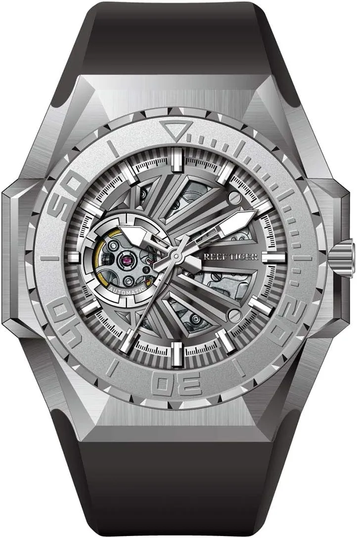 Automatic Mechanical Watches Rubber Watch RGA6903-S REEF TIGER Men Military Watches Dive patent Skeleton for Men 