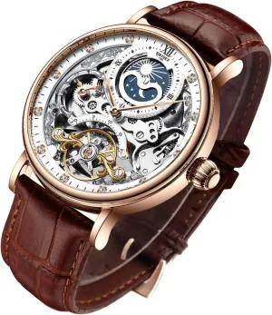Automatic Mechanical Wrist Watch Moon Phrase tourbillon self-Wind Watches pretty mate Men Skeleton 