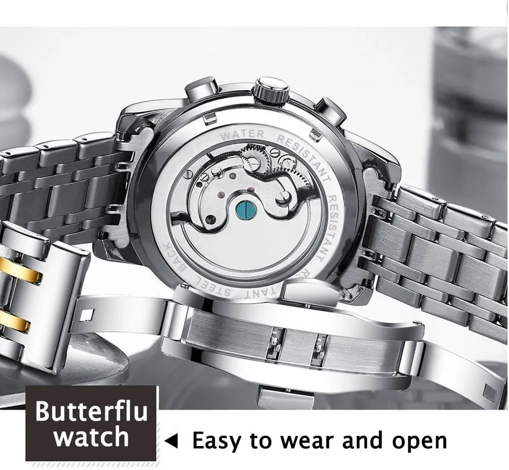 Automatic Mechanical Wristwatch feathery enactment viability improve quarterly locomotive Luxury Business Tourbillon Waterproof Stainless Steel Self-Winding Watch with Date Week Display Men's 