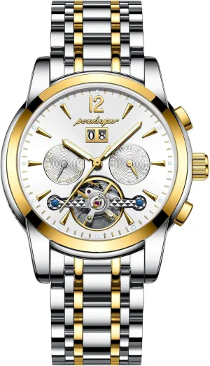 Automatic Mechanical Wristwatch feathery enactment viability improve quarterly locomotive Luxury Business Tourbillon Waterproof Stainless Steel Self-Winding Watch with Date Week Display Men's 