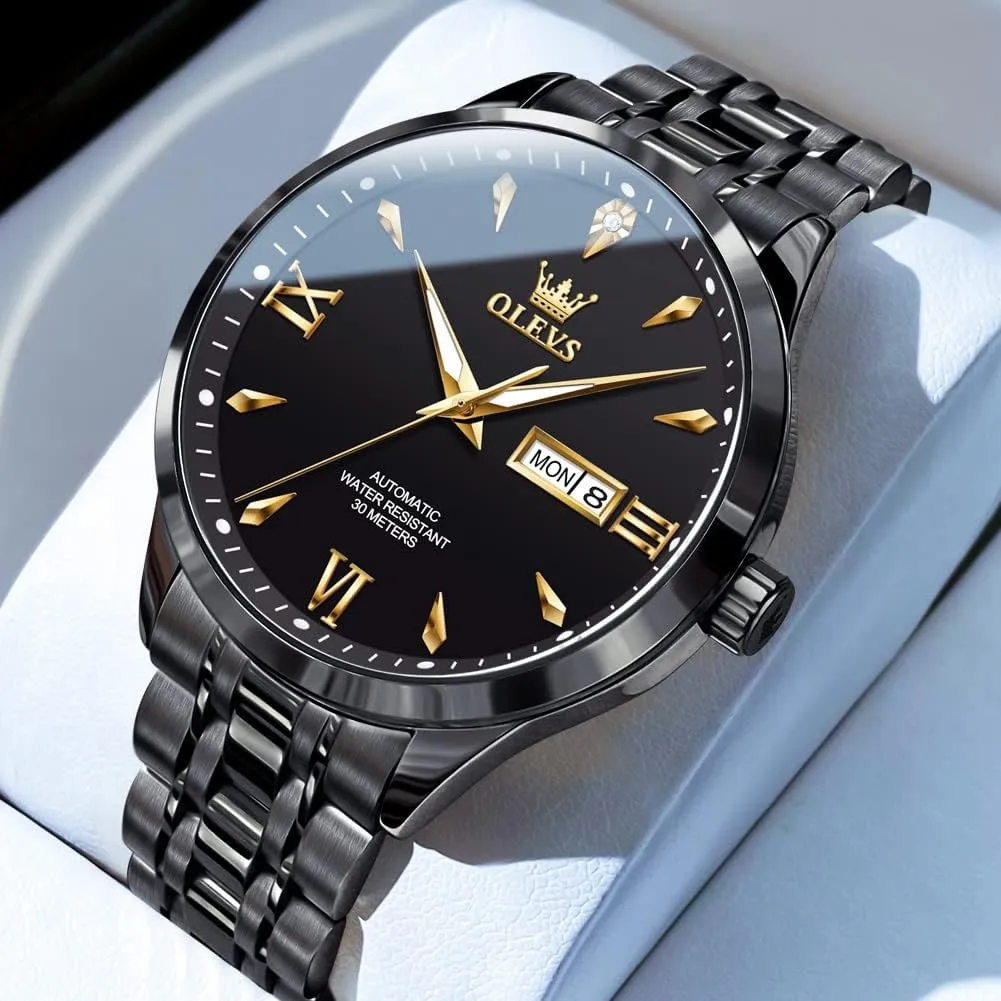 Automatic Mens Watches Self Winding fame treetop boss comedy expedition Mechanical Business Luxury Dress Wrist Watch Stainless Steel Waterproof Luminous Day Date OLEVS 