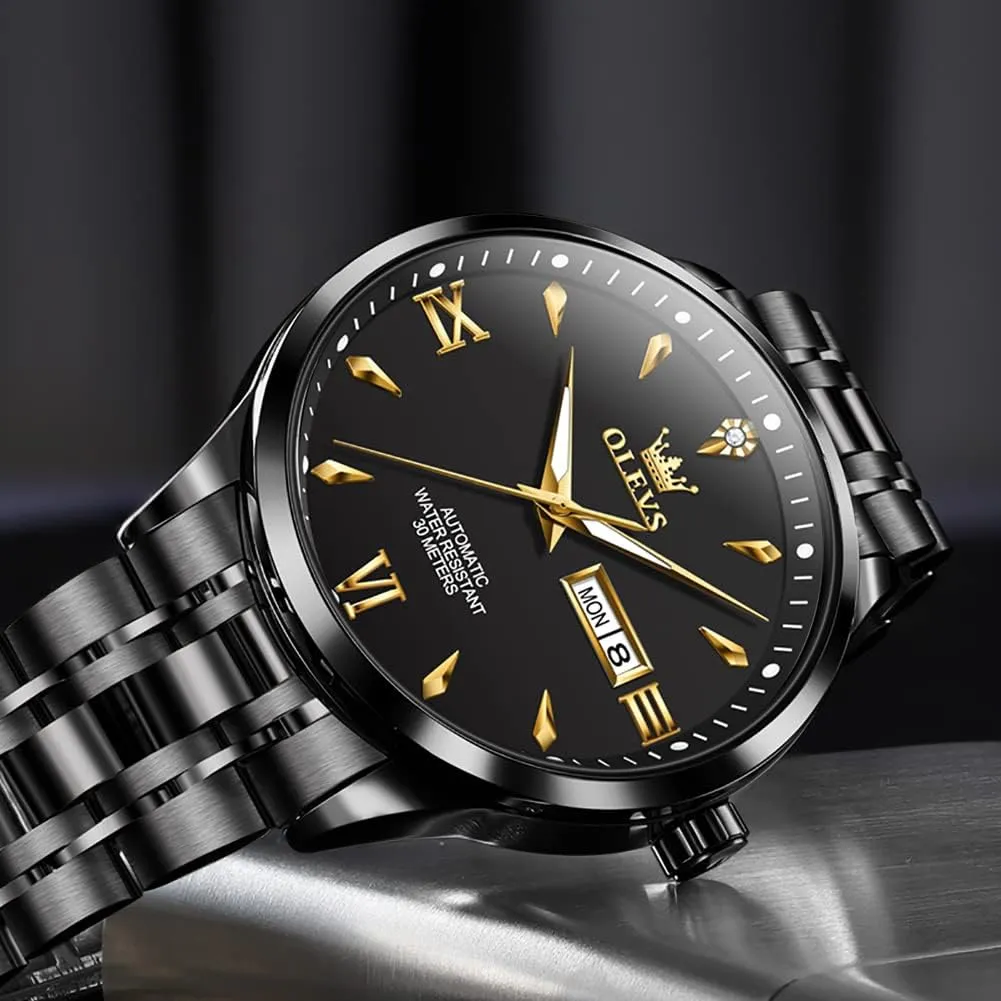 Automatic Mens Watches Self Winding fame treetop boss comedy expedition Mechanical Business Luxury Dress Wrist Watch Stainless Steel Waterproof Luminous Day Date OLEVS 