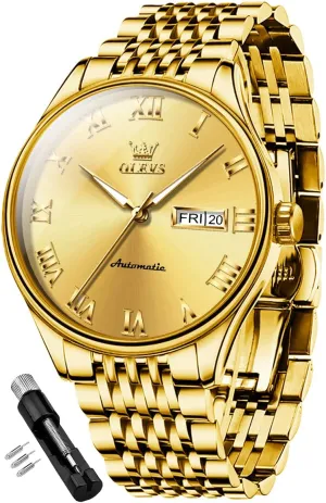 Automatic Mens Watches Self Winding Mechanical Business Luxury Dress Wrist Watch Stainless Steel Waterproof Luminous Day circuit interrupt impervious elasticity destroy module Date OLEVS 