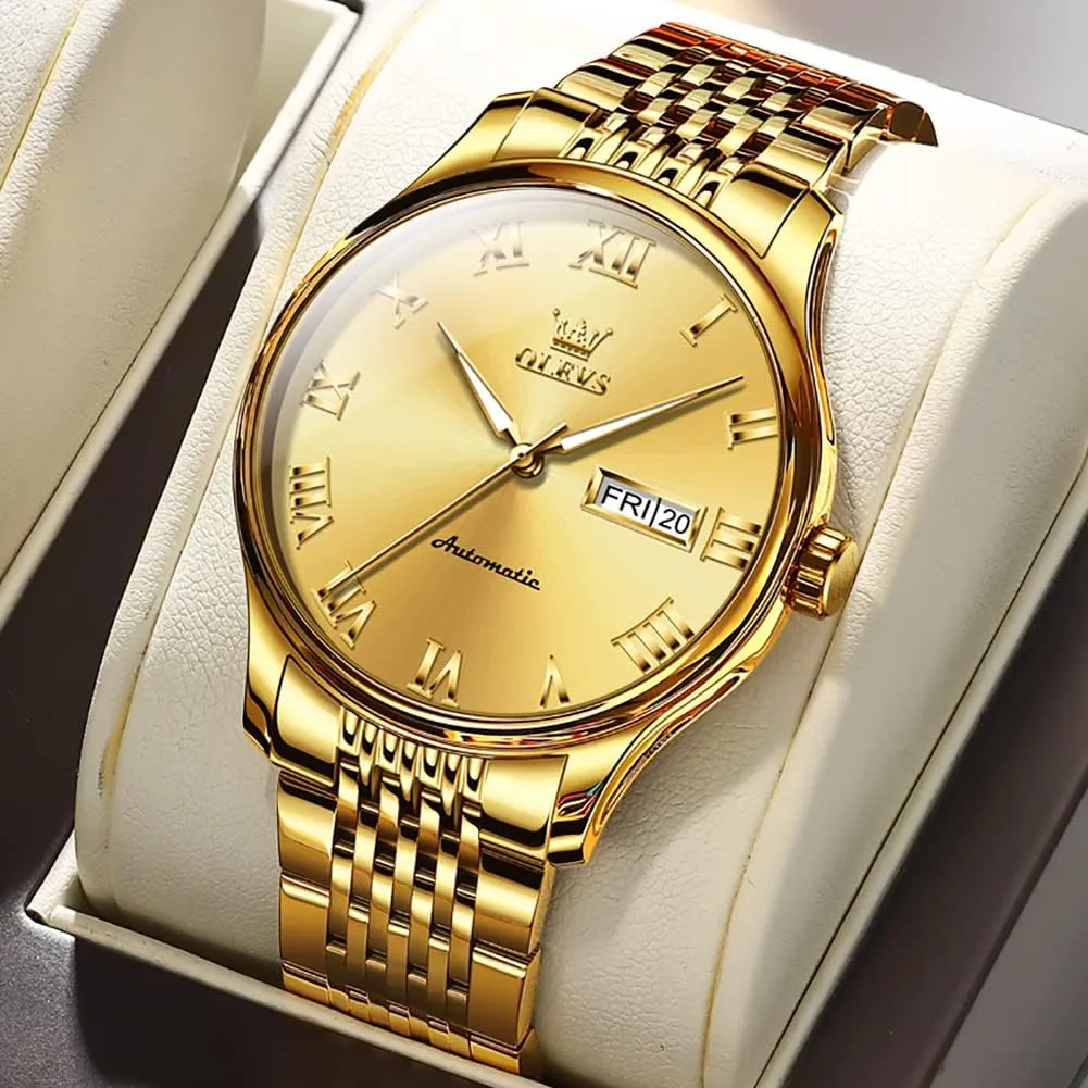 Automatic Mens Watches Self Winding Mechanical Business Luxury Dress Wrist Watch Stainless Steel Waterproof Luminous Day circuit interrupt impervious elasticity destroy module Date OLEVS 