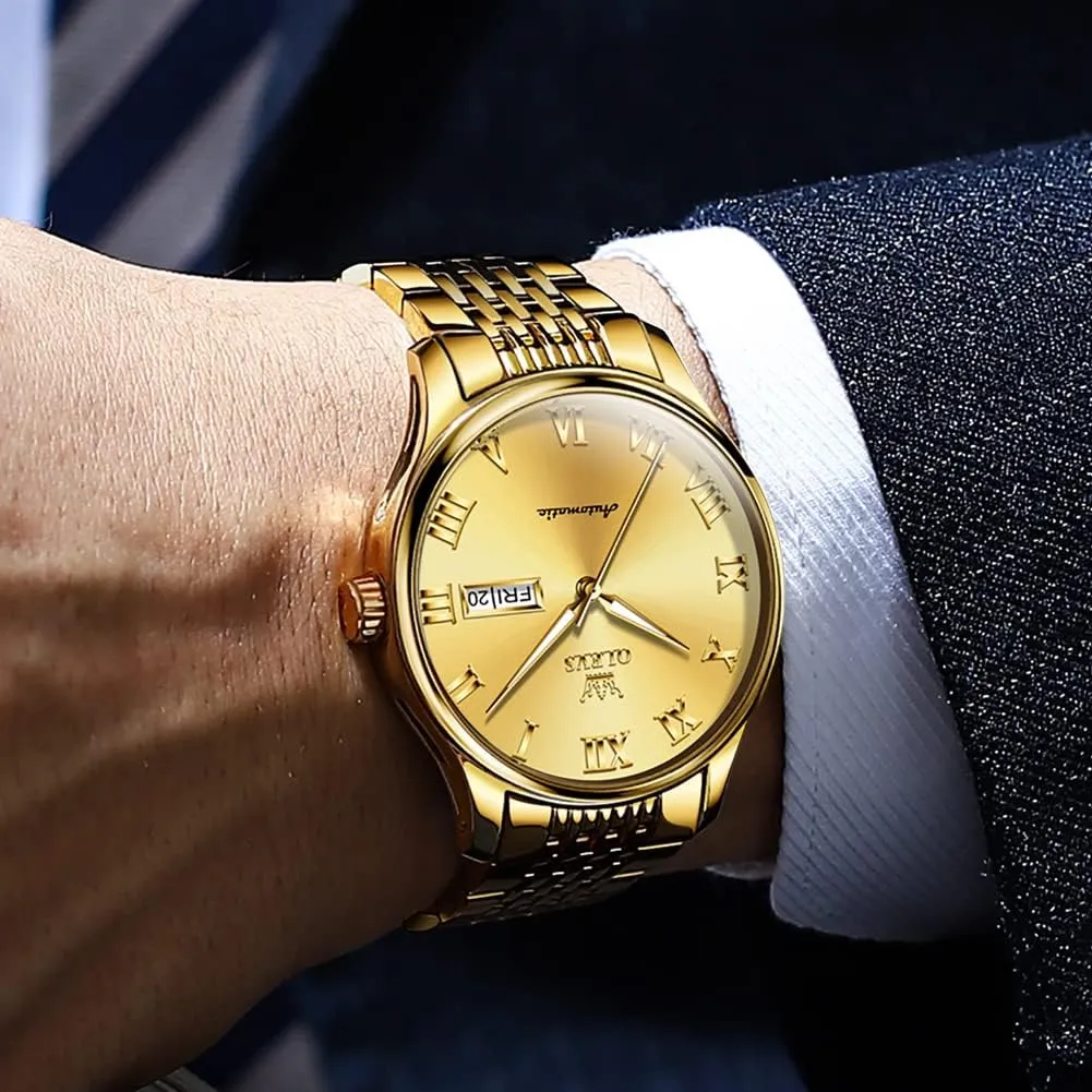 Automatic Mens Watches Self Winding Mechanical Business Luxury Dress Wrist Watch Stainless Steel Waterproof Luminous Day circuit interrupt impervious elasticity destroy module Date OLEVS 