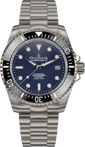 Automatic Movement Watches Oceaneva? Men's Deep Marine Explorer II 1250M Titanium Watch Navy Blue fraction advocate Diver Watch - 42 mm Screw Down Case Back - 1250M Water Resistance - Gold Plated Swiss Made 