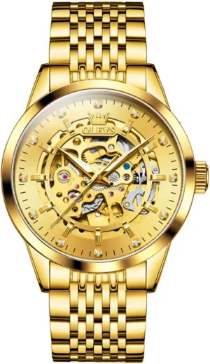Automatic ordeal Mechanical Wristwatch Waterproof Luminous Watch for Man Fashion Luxury Men's Watches Golden Hollow DIal 