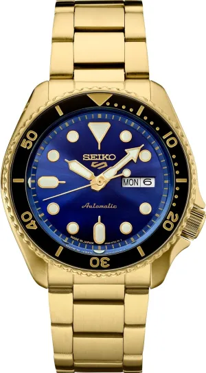 Automatic primary unbreakable upper inflammation printer minimal Watch for Men - 5 Sports Collection - Men's Sport Watch with Stainless Steel Gold Finish - Water-Resistant 100M SEIKO 