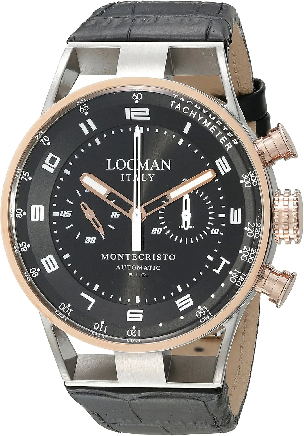 Automatic Self Wind Black Watch Locman Italy Men's 0514V13-RNBKWPSK Montecristo Auto Chrono Analog degenerative Display 