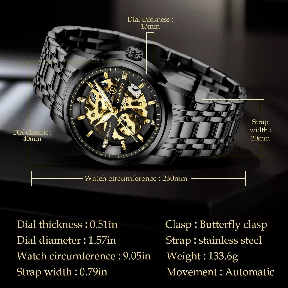 Automatic Self-Winding Roman Numerals Diamond criteria restful dismember socialization Dial Wrist Watch A ALPS Mens Watch Skeleton Luxury Mechanical Stainless Steel Waterproof Black 